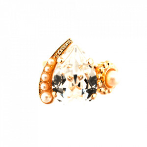 Inel placat cu Aur roz de 24K, cu cristale Swarovski, Crystal Pearl's | 72009-M48001RG-Transparent-8413