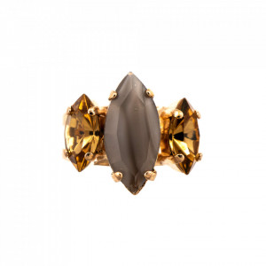 Inel placat cu Aur roz de 24K, cu cristale Swarovski, Earl Grey | 7096/4-1132RG-Gri/Bej-9143