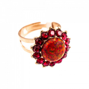 Inel placat cu Aur roz de 24K, cu cristale Swarovski, FireFly | 7023SO-M2140RG-Rosu-7053