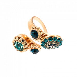 Inel placat cu Aur roz de 24K, cu cristale Swarovski, Nightfall | 7141/2-1114RG-Albastru-8343