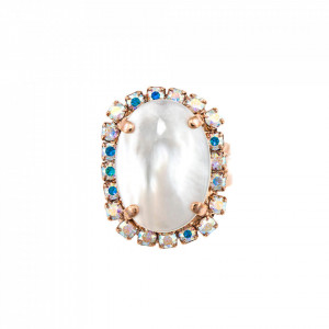 Inel placat cu Aur roz de 24K, cu cristale Swarovski, Seashell | 7090/1-M1201RG-Alb-8103