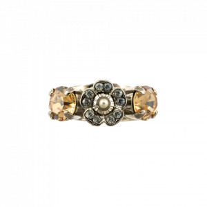 Inel placat cu rodiu, cu cristale Swarovski, Earl Grey | 7504/2-1132RO-Gri/Bej-8993