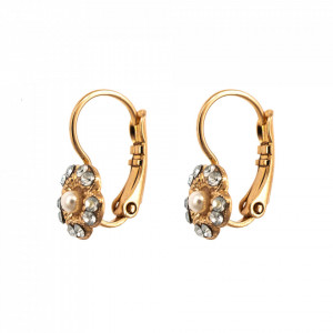 Cercei placati cu Aur roz de 24K, cu cristale Swarovski, Earl Grey | 1028/3-1132RG6-Alb/Gri-9044