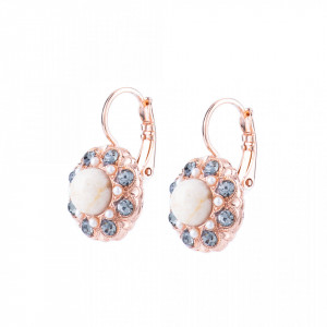 Cercei placati cu Aur roz de 24K, cu cristale Swarovski, Earl Grey | 1417-1132RG6-Alb/Gri-8664