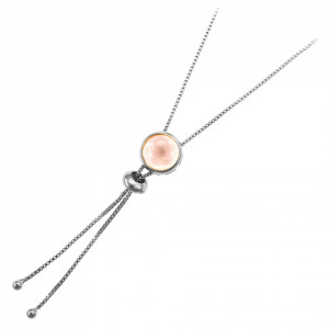 Colier placat cu argint - Bolo Rose-Quartz cu piatra semipretioasa Quartz Roz-Roz-8804