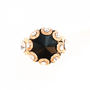 Inel placat cu Aur roz de 24K, cu cristale Swarovski, Check Mate | 7042-280-1RG-Negru-7854