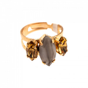 Inel placat cu Aur roz de 24K, cu cristale Swarovski, Earl Grey | 7096/4-1132RG-Gri/Bej-9144