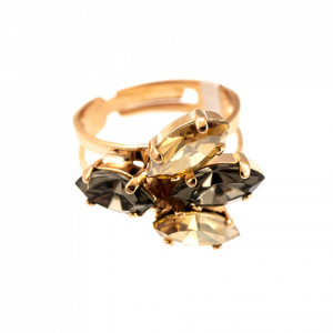 Inel placat cu Aur roz de 24K, cu cristale Swarovski, Earl Grey | 7238/5-1132RG-Gri/Bej-9074