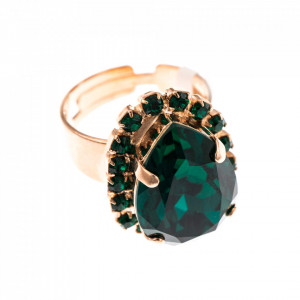 Inel placat cu Aur roz de 24K, cu cristale Swarovski, Emerald | 7098-205205RG-Verde-7584