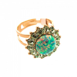 Inel placat cu Aur roz de 24K, cu cristale Swarovski, Fern | 7023SO-M2143RG-Verde-7054