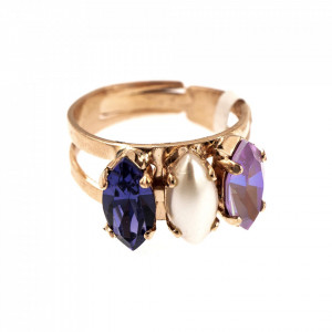 Inel placat cu Aur roz de 24K, cu cristale Swarovski, Romance | 7633/4-139-10RG-Multicolor-7694
