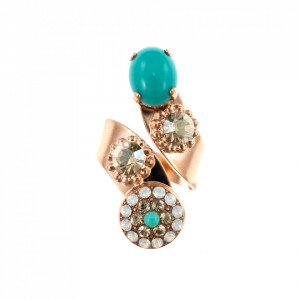 Inel placat cu Aur roz de 24K, cu cristale Swarovski, Sapphire Sky | 7416-807RG-Multicolor-7594