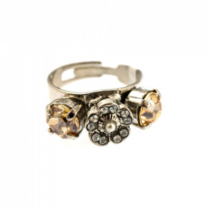 Inel placat cu rodiu, cu cristale Swarovski, Earl Grey | 7504/2-1132RO-Gri/Bej-8994