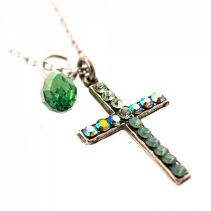 Pandantiv cu lant placat cu Argint 925, cu cristale Swarovski, Fern | 5247/1-2143SP-Verde-7344