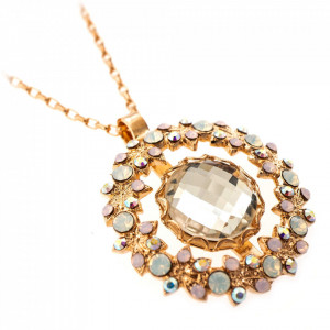 Pandantiv cu lant placat cu Aur roz de 24K, cu cristale Swarovski, Aura | 5040/5-1112RG-Multicolor-6824