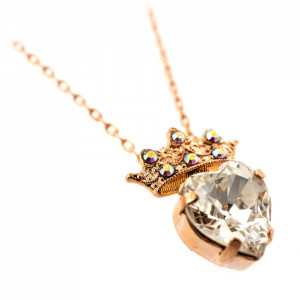 Pandantiv cu lant placat cu Aur roz de 24K, cu cristale Swarovski, Aura | 5543-001RG-Transparent-7394