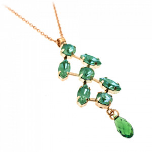 Pandantiv cu lant placat cu Aur roz de 24K, cu cristale Swarovski, Silky Sage DeLite | 5128-169169RG-Verde-7064