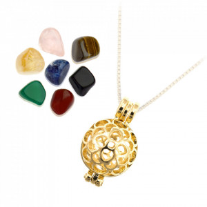 Set Pandantiv placat cu aur - Angel Caller - Healing Stones cu 7 pietre semipretioase tamaduitoare, interschimbabile-Auriu-8754