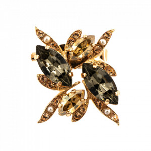 Brosa placata cu Aur roz de 24K, cu cristale Swarovski, Earl Grey | 2016/1-1132RG-Gri/Bej-9125