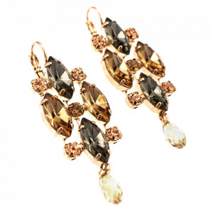 Cercei placati cu Aur roz de 24K, cu cristale Swarovski, Earl Grey | 1410-1132RG6-Gri/Bej-9145