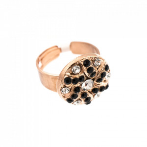 Inel placat cu Aur roz de 24K, cu cristale Swarovski, Check Mate | 7059-280-1RG-Negru-7485