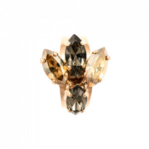 Inel placat cu Aur roz de 24K, cu cristale Swarovski, Earl Grey | 7238/5-1132RG-Gri/Bej-9075