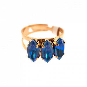 Inel placat cu Aur roz de 24K, cu cristale Swarovski, Ocean DeLite | 7633/4-143143RG-Albastru-7695