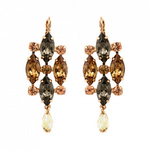 Cercei placati cu Aur roz de 24K, cu cristale Swarovski, Earl Grey | 1410-1132RG6-Gri/Bej-9146