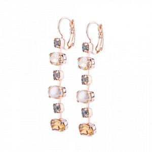 Cercei placati cu Aur roz de 24K, cu cristale Swarovski, Earl Grey | 1508/3-1132RG6-Gri/Bej-8646