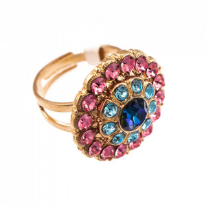 Inel placat cu Aur roz de 24K, cu cristale Swarovski, Cotton Candy - The Sweet Life | 7131/1-144RG-Multicolor-7666