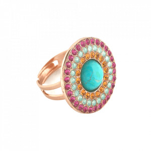 Inel placat cu Aur roz de 24K, cu cristale Swarovski, Happy Days | 7418/3M-1007rg-Multicolor-7616