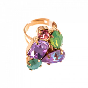 Inel placat cu Aur roz de 24K, cu cristale Swarovski, Lavender | 7402-1910RG-Multicolor-7566