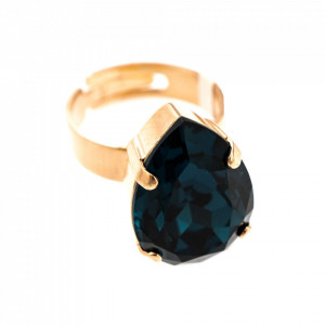 Inel placat cu Aur roz de 24K, cu cristale Swarovski, Nightfall | 7098/5-207RG-Albastru-7606