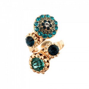 Inel placat cu Aur roz de 24K, cu cristale Swarovski, Nightfall | 7141/2-1114RG-Albastru-7706