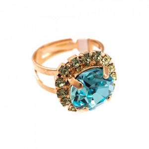 Inel placat cu Aur roz de 24K, cu cristale Swarovski, Spring Flowers | 7137/1-2141RG-Multicolor-7676