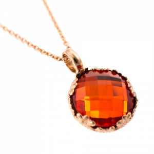 Pandantiv cu lant placat cu Aur roz de 24K, cu cristale Swarovski, Lady In Red | 5323/2-236ARG-Rosu-7356