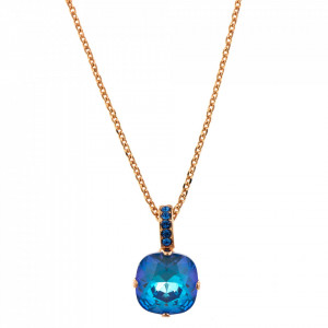 Pandantiv cu lant placat cu Aur roz de 24K, cu cristale Swarovski, Ocean DeLite | 5326/2-206143RG-Albastru-6906