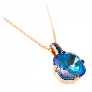 Pandantiv cu lant placat cu Aur roz de 24K, cu cristale Swarovski, Ocean DeLite | 5326/2-206143RG-Albastru-7366