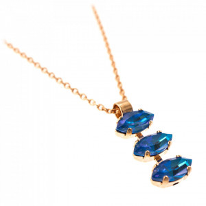 Pandantiv cu lant placat cu Aur roz de 24K, cu cristale Swarovski, Ocean DeLite | 5633/4-143143RG-Albastru-7406