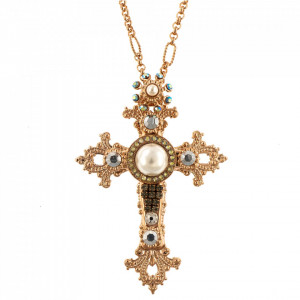 Pandantiv cu lant placat cu Aur roz de 24K, cu cristale Swarovski, Crystal Pearl's | 5122-1006RG-Alb-6456