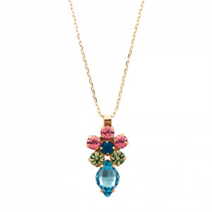 Pandantiv cu lant placat cu Aur roz de 24K, cu cristale Swarovski, Spring Flowers | 5628/1-2141RG-Multicolor-6996