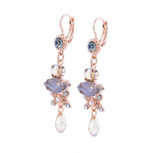 Cercei placati cu Aur roz de 24K, cu cristale Swarovski, Earl Grey | 1001-1132RG6-Gri/Bej-8637