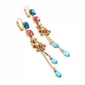 Cercei placati cu Aur roz de 24K, cu cristale Swarovski, Spring Flowers | 1160/2-2141RG6-Multicolor-5717