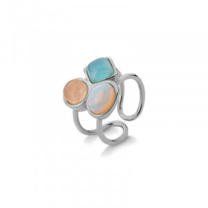 Inel placat cu argint - WellnessTrio cu pietre semipretioase Piatra Lunii, Quartz Roz si Agat Albastru-Albastru, Roz, Multicolor-8817