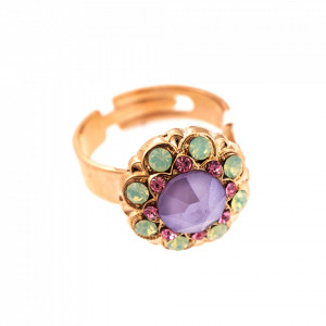 Inel placat cu Aur roz de 24K, cu cristale Swarovski, Lavender | 7417/1-1910RG-Multicolor-7607