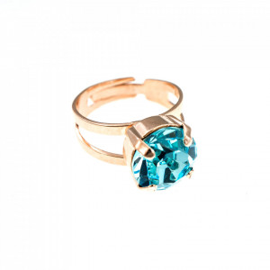 Inel placat cu Aur roz de 24K, cu cristale originale, March Lucky Birthstone | 7048-202RG