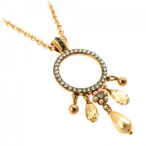 Pandantiv cu lant placat cu Aur roz de 24K, cu cristale Swarovski, Earl Grey | 5166/1-M1132RG-Alb/Gri, Gri/Bej-9107