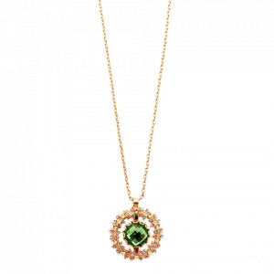 Pandantiv cu lant placat cu Aur roz de 24K, cu cristale Swarovski, Spring Flowers | 5040/5-2141RG-Multicolor-6827