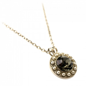 Pandantiv cu lant placat cu rodiu, cu cristale Swarovski, Earl Grey | 5129/1-1132RO-Alb/Bej-8997