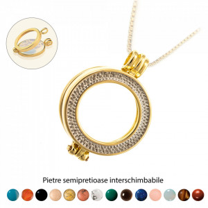 Pandantiv Magic Pendant - White Rhodium, placat cu aur si rodiu, Secret Stone Collection, cu pietre semipretioase interschimbabile-Auriu, Argintiu/Auriu-8797